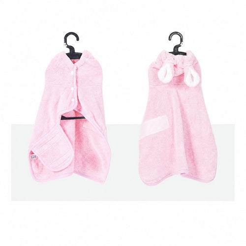 Pink drying robe shown from the front and back