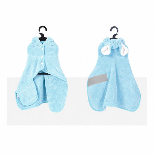 Blue drying robe shown from the front and back